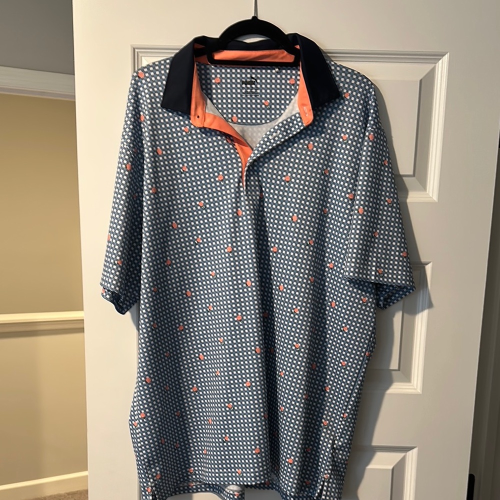 Puma Blue and Orange Polo Shirt Sporty Casual Design